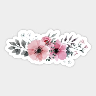 Bouquet of pretty pink flowers and greenery in watercolor Sticker